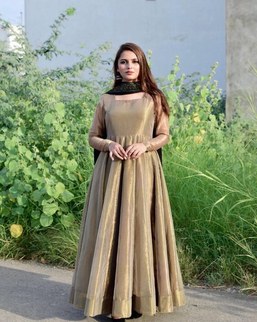 Golden colour shop anarkali suit