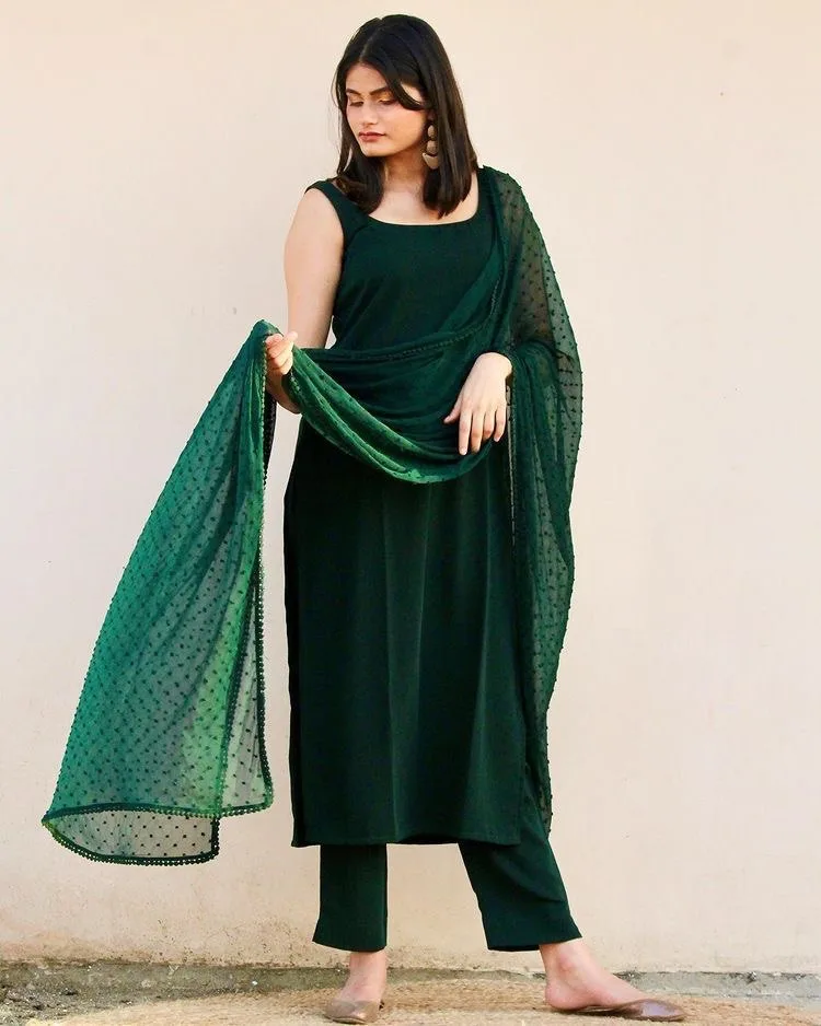 Dark Green Kurti With Pant And Dupatta – Surat supplier-nttc.com.vn