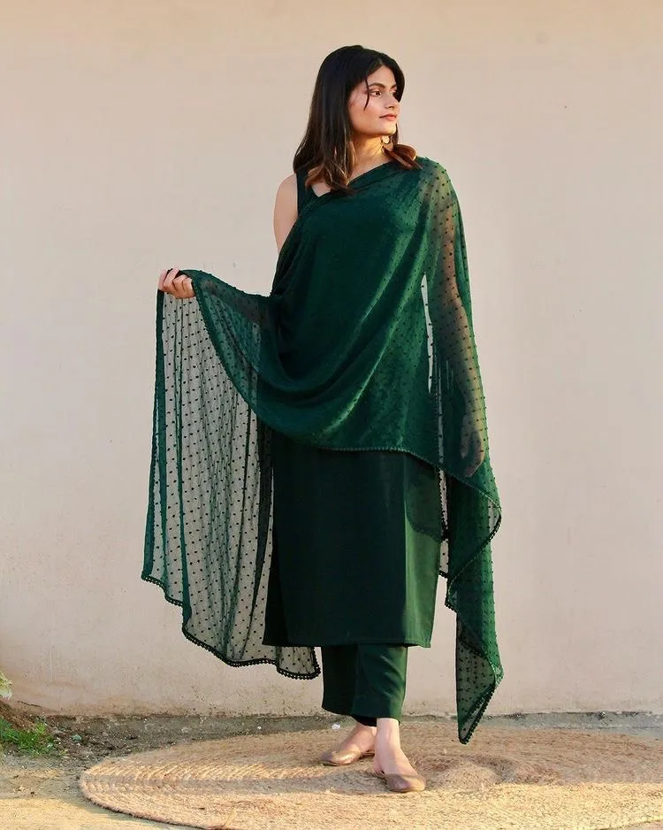 Dark Green Anarkali Style Kurti With Embroidery Work For Casual & Part–  PAAIE-nttc.com.vn