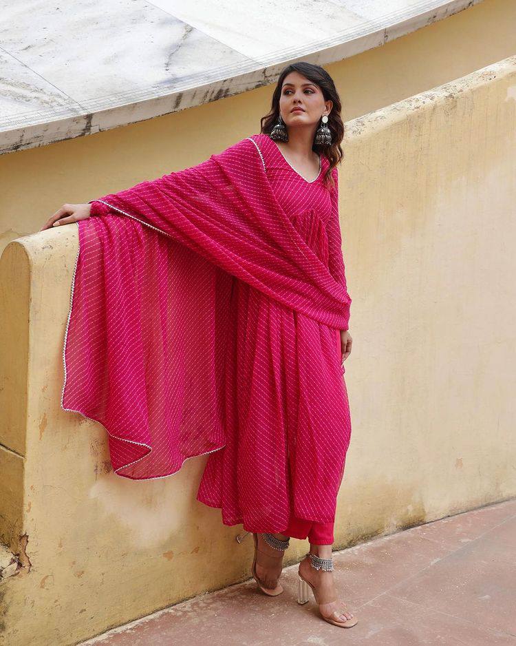 Shop Rose Pink Georgette Thread Embroidered Anarkali Suit Party Wear Online  at Best Price | Cbazaar