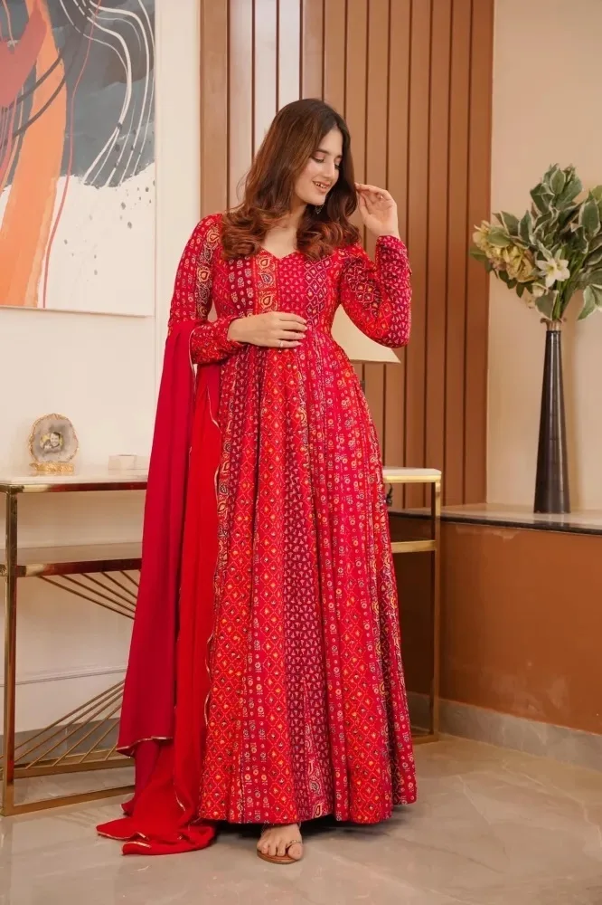 Buy Function Wear Georgette Fabric Enticing Anarkali Suit In Red Color  online from SareesBazaar IN at lowest prices