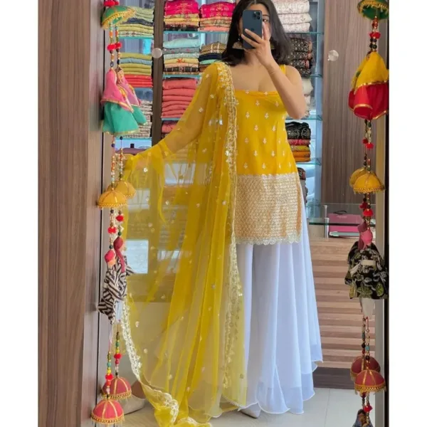 Yellow Embroidery palazzo suit with dupatta