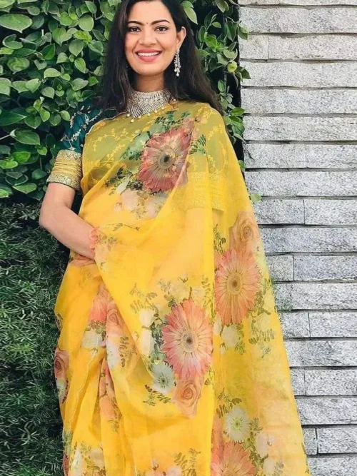 Yellow Organza saree