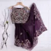 Purple heavy Embroidered saree