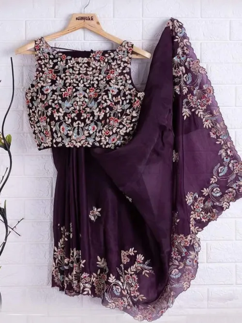 Purple heavy Embroidered saree