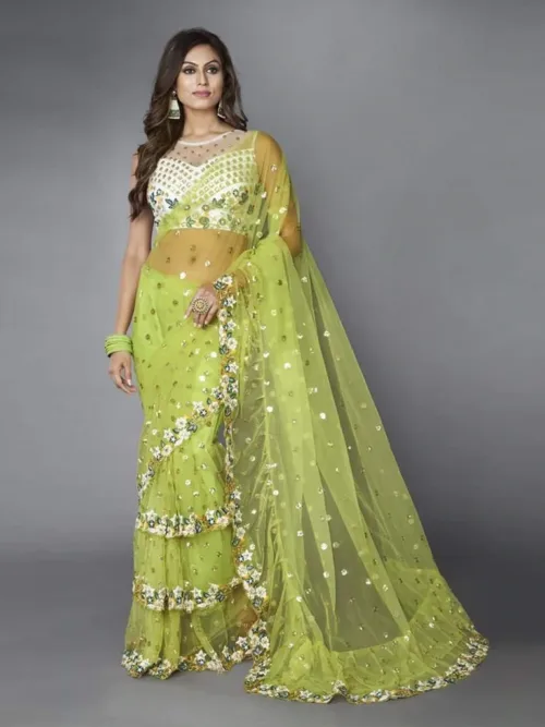 Green ruffle saree