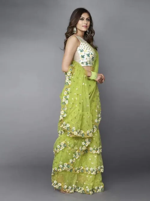 Green ruffle saree