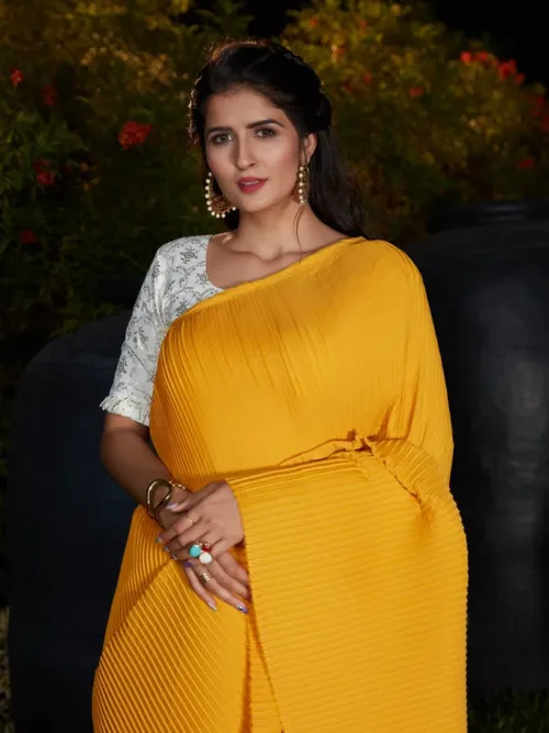 Yellow Crush Georgette saree