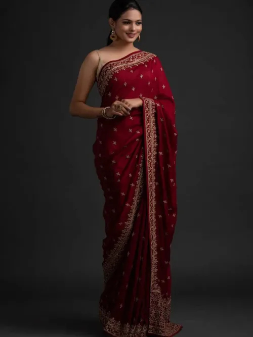 Maroon silk saree