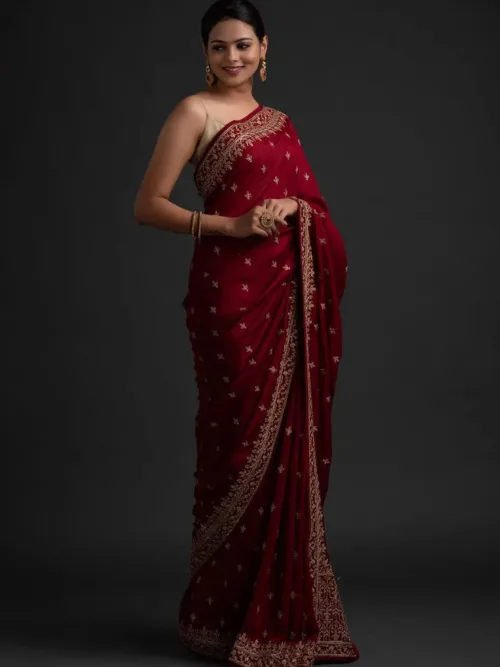 Maroon silk saree