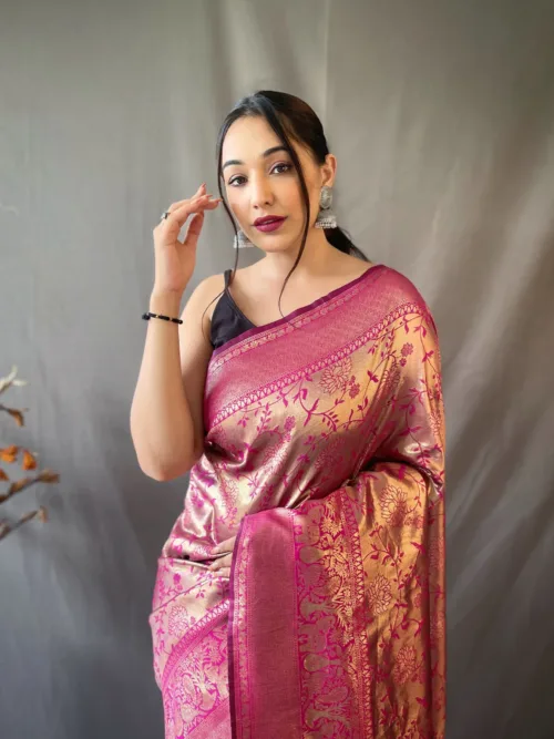 Wine Banarasi Silk Saree