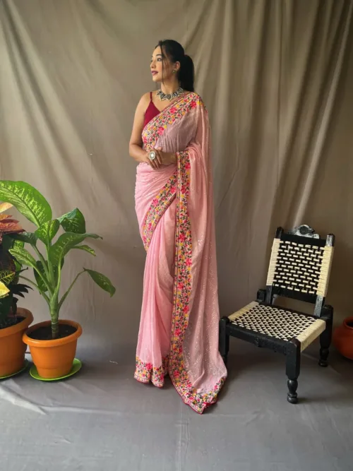 Pink sequins saree