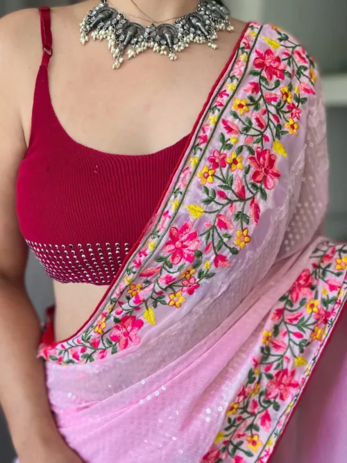 Pink sequins saree