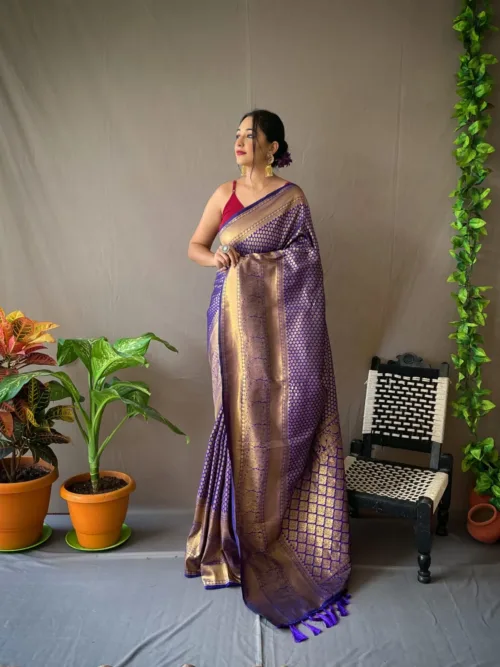 Blue jacquard Silk Saree