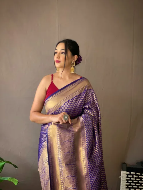 Blue jacquard Silk Saree