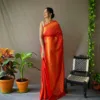 Orange jacquard Silk Saree