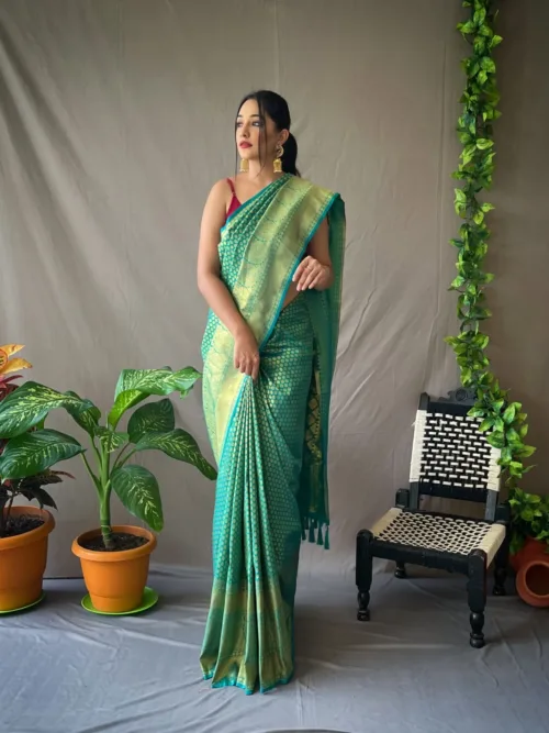 Sea Green jacquard Silk Saree