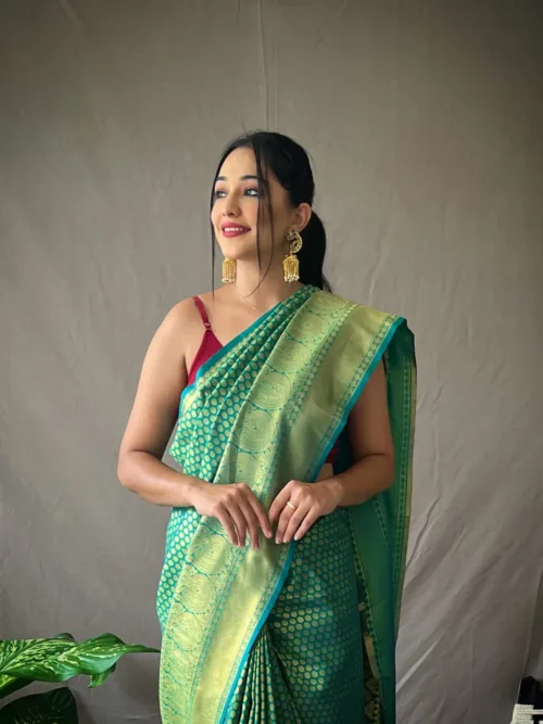 Sea Green jacquard Silk Saree