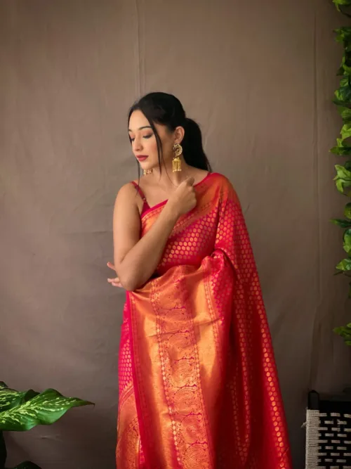 Pink jacquard Silk Saree