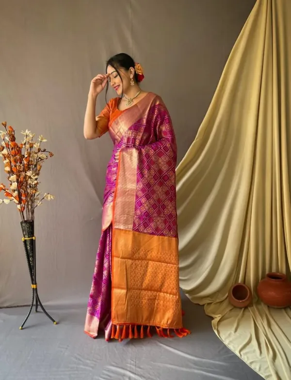 Purple and Orange Silk Saree