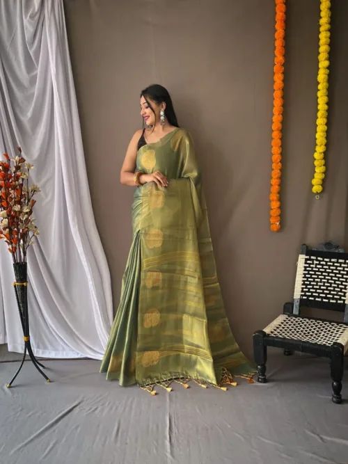 Green Organza Floral Printed Saree