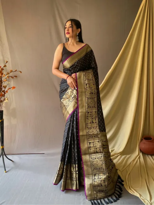 Black Banarasi Silk Saree