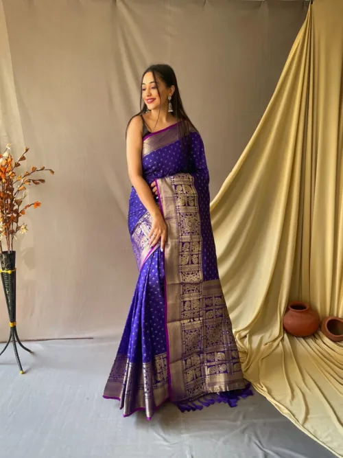 Navy Blue Banarasi Silk Saree