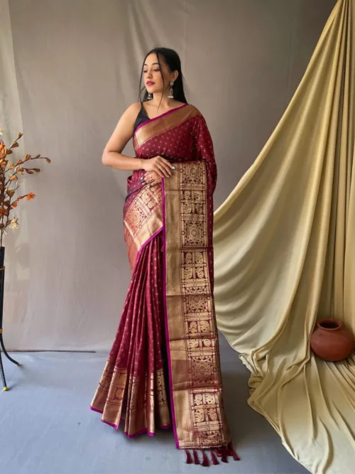 Maroon Banarasi Silk Saree