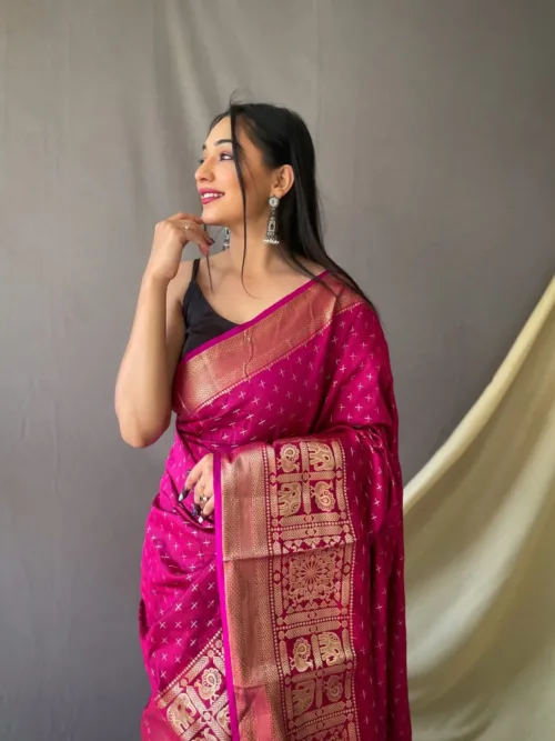 Rani Pink Banarasi Silk Saree