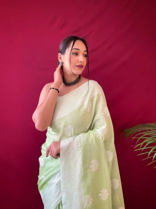 Light Green Pure Linen Saree