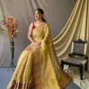 Mustard Yellow Embroidered Silk Saree