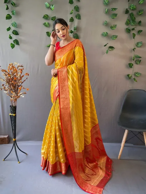 Yellow Banarasi Silk Saree