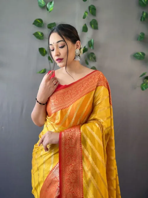 Yellow Banarasi Silk Saree