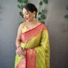 Parrot Green Banarasi Silk Saree
