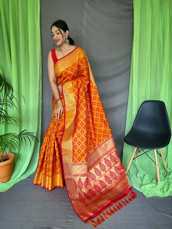 Orange Pure kanchipuram digital printed Saree