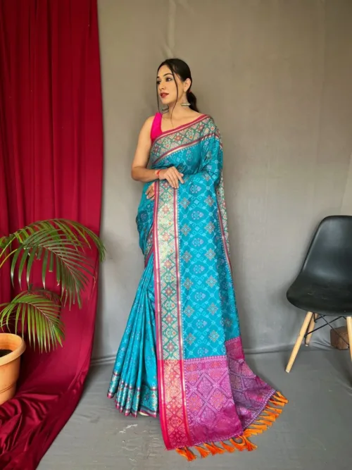 Aqua Blue Banarasi Silk Saree