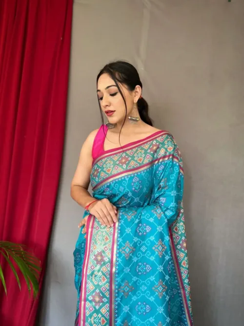 Aqua Blue Banarasi Silk Saree