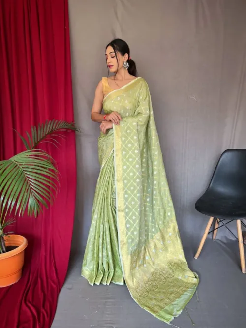 Lime Banarasi Silk Saree