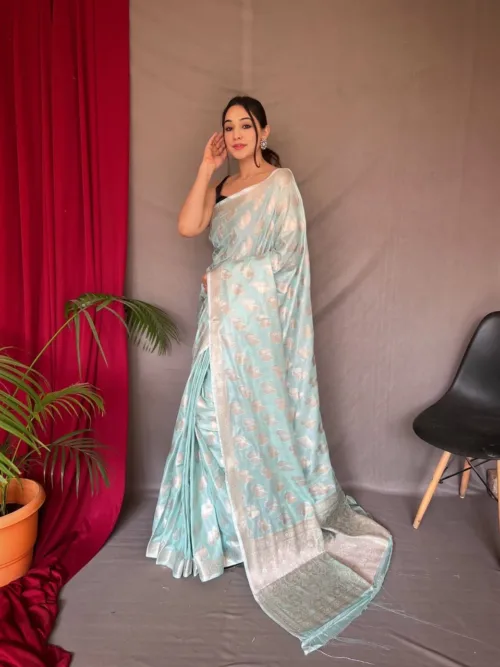 Sky Blue kanchipuram digital printed saree