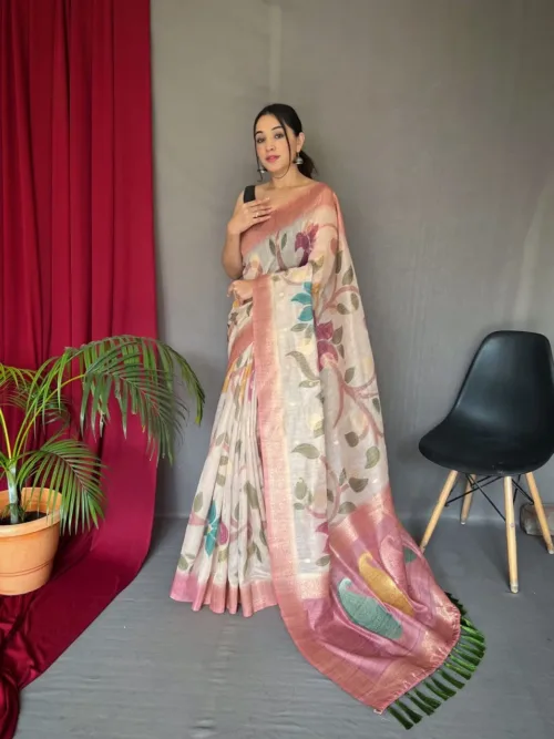 Peach kora Silk Saree