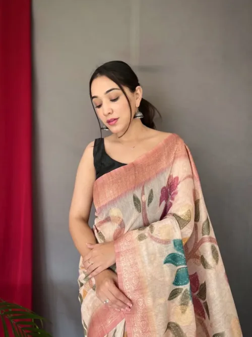 Peach kora Silk Saree