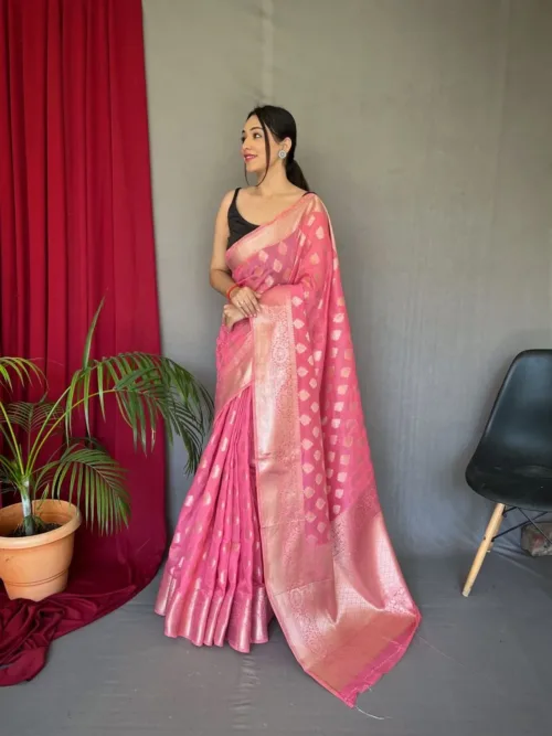 Pink Maslin Silk Saree