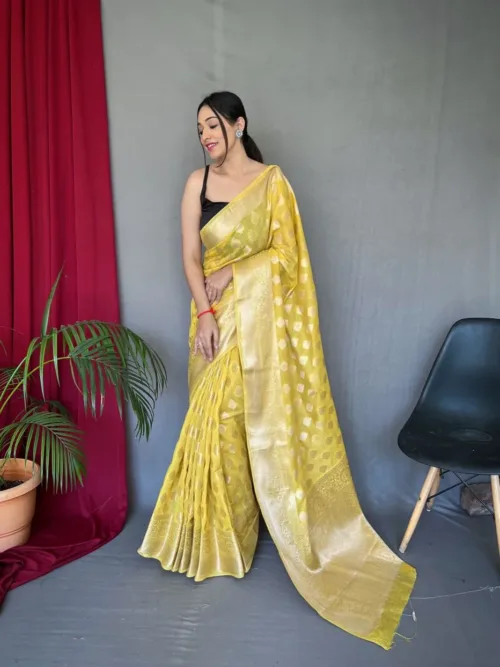 Yellow Maslin Silk Saree