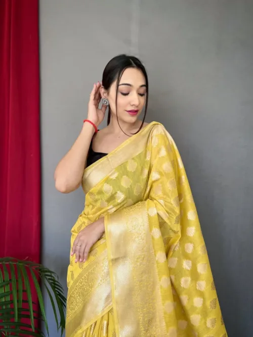 Yellow Maslin Silk Saree