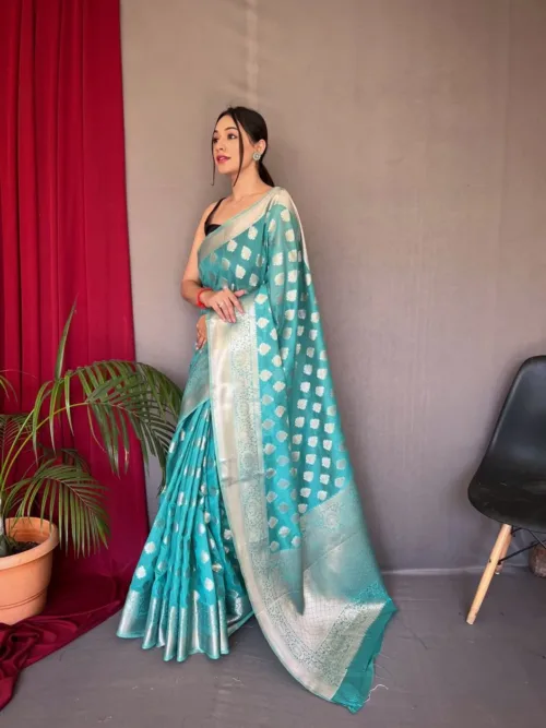 Sky Blue Maslin Silk Saree