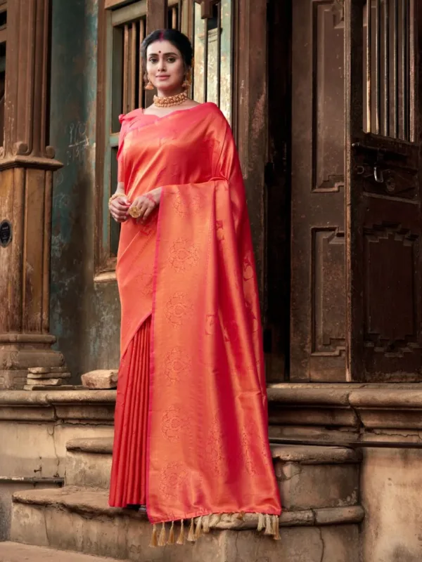 Rani Pink dual Shade Ready-made Lycra saree with attractive waist belt