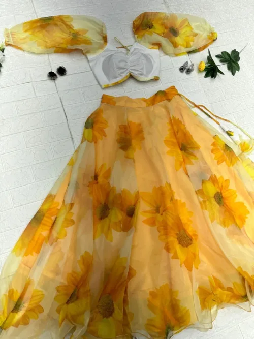 Yellow Organza Lehenga Choli