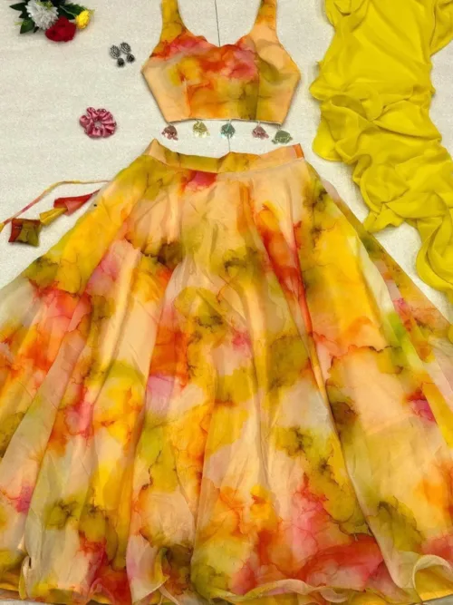 Yellow Organza Lehenga Choli