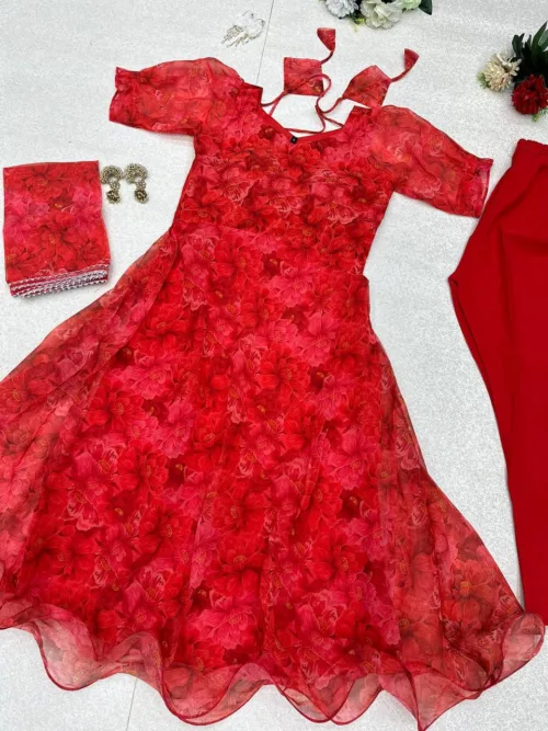 Red Floral anarkali