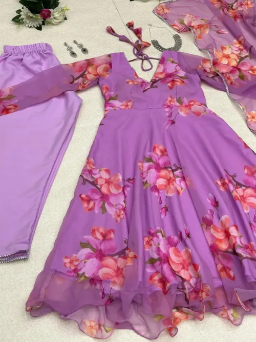 Purple floral Anarkali set